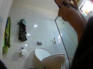 Spying on hot cousin putting a bikini on in bathroom Picture 8