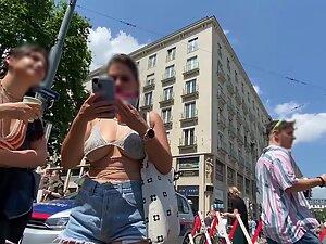 Tiny top can't hold those big boobs locked in Picture 2