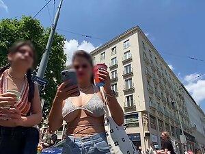 Tiny top can't hold those big boobs locked in Picture 3