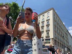 Tiny top can't hold those big boobs locked in Picture 4