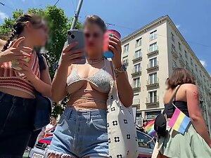 Tiny top can't hold those big boobs locked in Picture 5