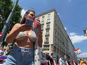 Tiny top can't hold those big boobs locked in Picture 7