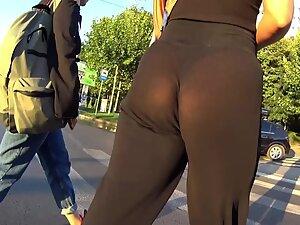 Raunchy butt and thong in transparent pants Picture 1