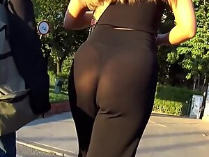 Raunchy butt and thong in transparent pants