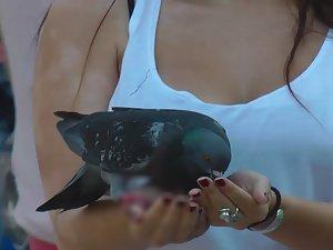 Even pigeons like her tits and nipples Picture 6