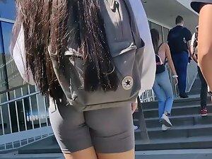 Overly tight shorts show off her meaty butt cheeks