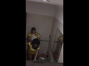Horny girl notices a voyeur during sex in toilet Picture 1