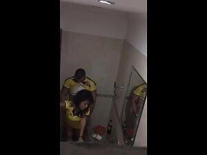 Horny girl notices a voyeur during sex in toilet Picture 2