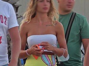 Beautiful girl got hard nipples while she walks with her boyfriend Picture 6