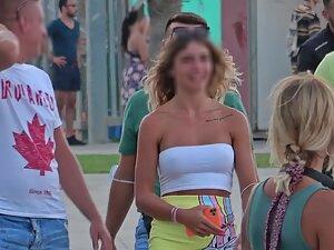 Beautiful girl got hard nipples while she walks with her boyfriend Picture 8