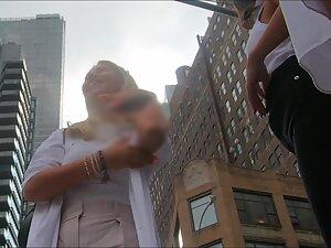 Upskirt of a fresh and cleaning looking girl in white dress Picture 5