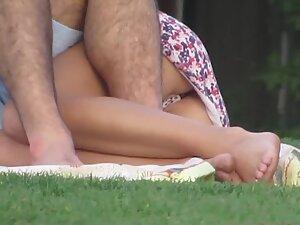 Pussy slip in upskirt caught during picnic in park Picture 7