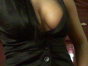 Voyeur talks to charming busty hostess Picture 3