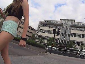 Shorts going up teen girl's pussy Picture 3