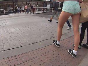 Shorts going up teen girl's pussy Picture 8
