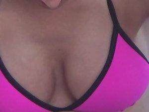 Amazing woman shows lots of skin in pink bikini Picture 1