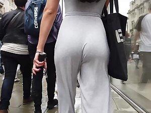 Elegant grey pants show off her perfect ass Picture 2