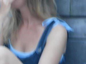 Hot blonde is sitting and voyeur saw her upskirt Picture 5