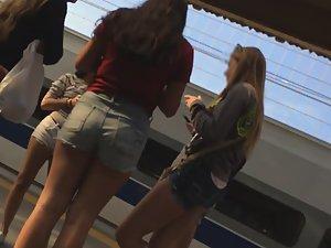 Sweet group of teens in shorts