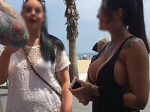 Voyeur gets close to big fake boobs by the beach Picture 5