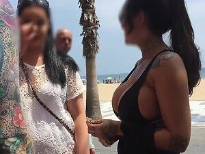 Voyeur gets close to big fake boobs by the beach Picture 6