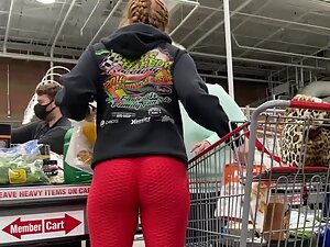Ginger girl's yummy butt in bright red leggings