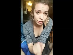 Teen darling gives an adorable blowjob