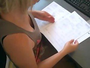 Peeping down the coworkers blouse