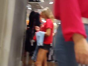 Fit girl waits in line to try some new clothes Picture 4