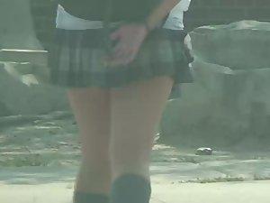 Schoolgirls in short skirt uniforms