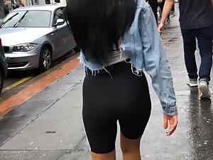 Long black hair and fine ass in black shorts