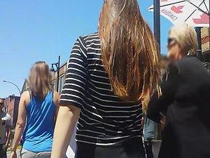 Sexy teen girl walks with her mother