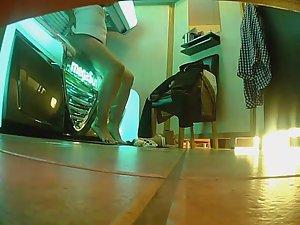 Chubby girl wipes sweat after tanning Picture 3