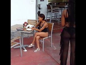 Voyeur checks out a nervous black girl in swimsuit Picture 7
