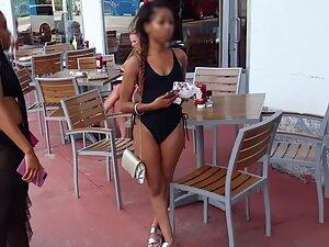 Voyeur checks out a nervous black girl in swimsuit