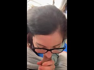 Geeky girl laughs and has fun during blowjob Picture 3
