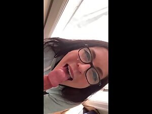 Geeky girl laughs and has fun during blowjob Picture 8