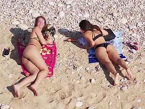 Hot friends get flattered by drone voyeur on beach