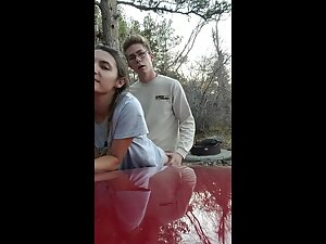 Pretty girl takes dick during quickie sex in the nature Picture 3