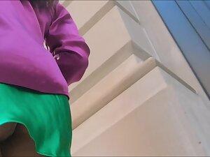 Upskirt of green dress from front and back Picture 8