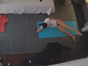 Peeping on woman doing half naked yoga exercises Picture 8