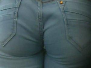 Jeans wedgie in cute girl's ass crack Picture 1