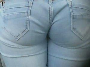 Jeans wedgie in cute girl's ass crack Picture 2