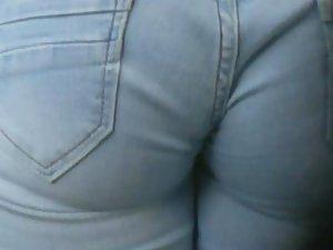 Jeans wedgie in cute girl's ass crack Picture 4
