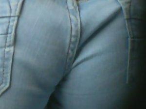 Jeans wedgie in cute girl's ass crack Picture 6