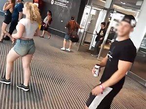 Big boobs of a cute bombastic blonde shorty Picture 1