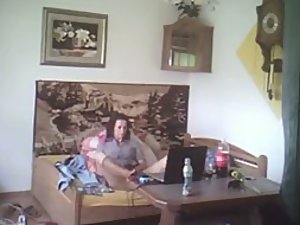 Hot spy cam video with broad who masturbates with both hands