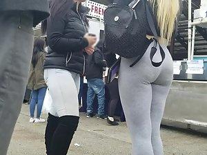 Blonde with substantial bubble butt in grey tights Picture 8