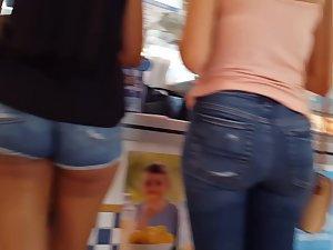 Deep wedgie in denim shorts shows her ass Picture 2