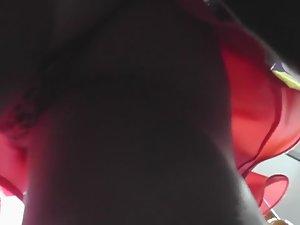 Upskirt of hot woman in red during bus ride Picture 8